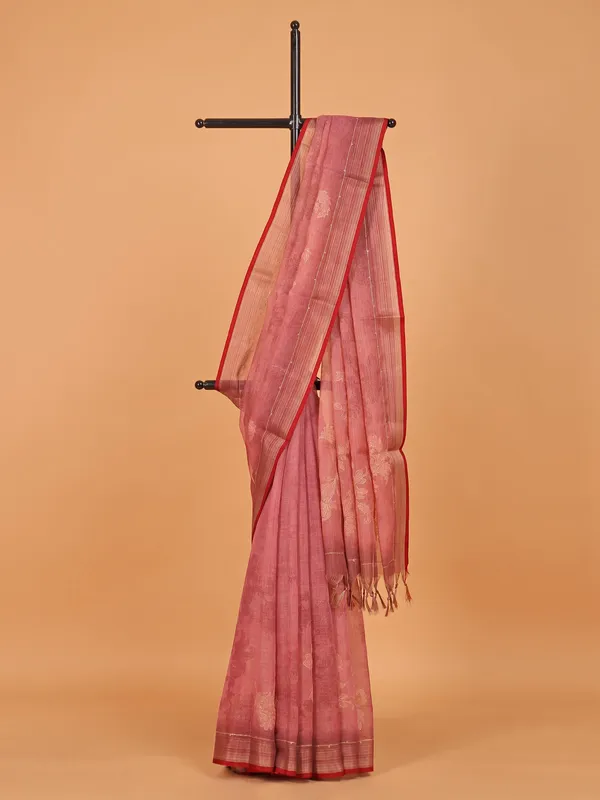 Onion pink semin linen saree for women