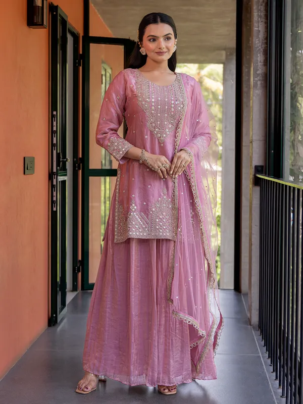 Onion pink silk palazzo suit for women wedding wear