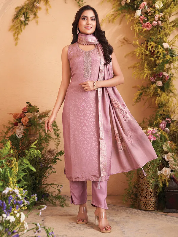 Onion pink silk salwar suit for festive wear