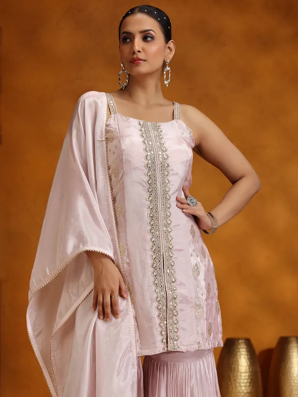 Onion pink silk sharara suit with dupatta