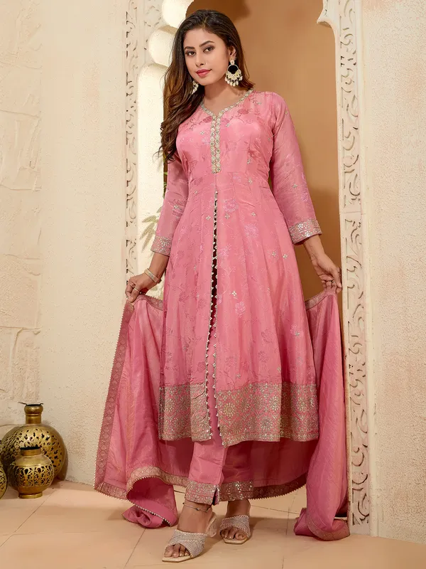 Onion pink silk wedding salwar suit