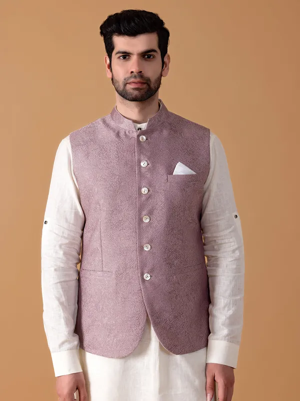 Onion pink textured silk waistcoat