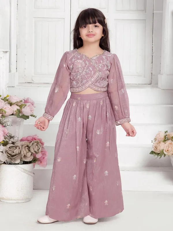 Onion pink tissue silk palazzo suit