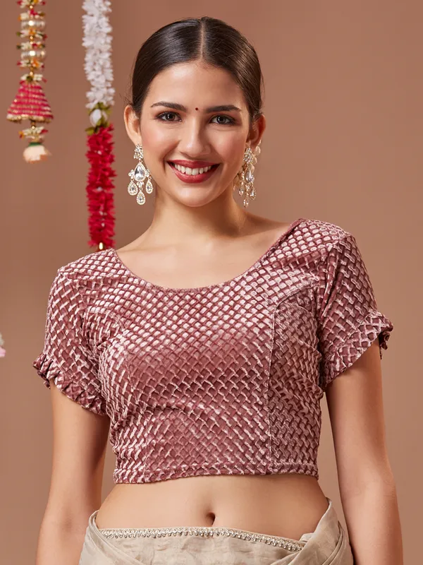 Onion pink velvet ready made blouse