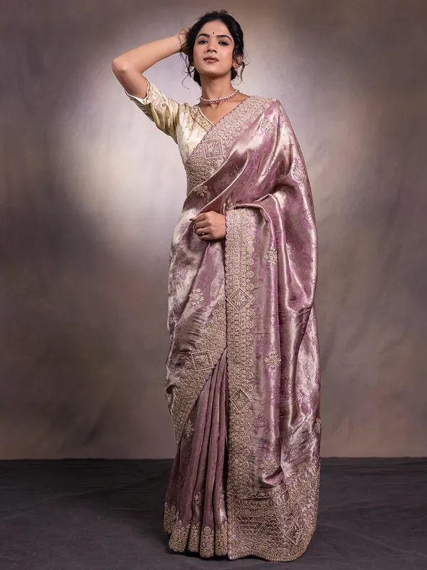 Onion pink wedding style art silk saree