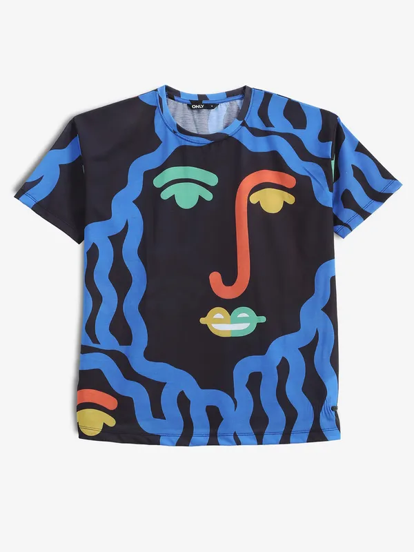 ONLY black and blue printed t-shirt