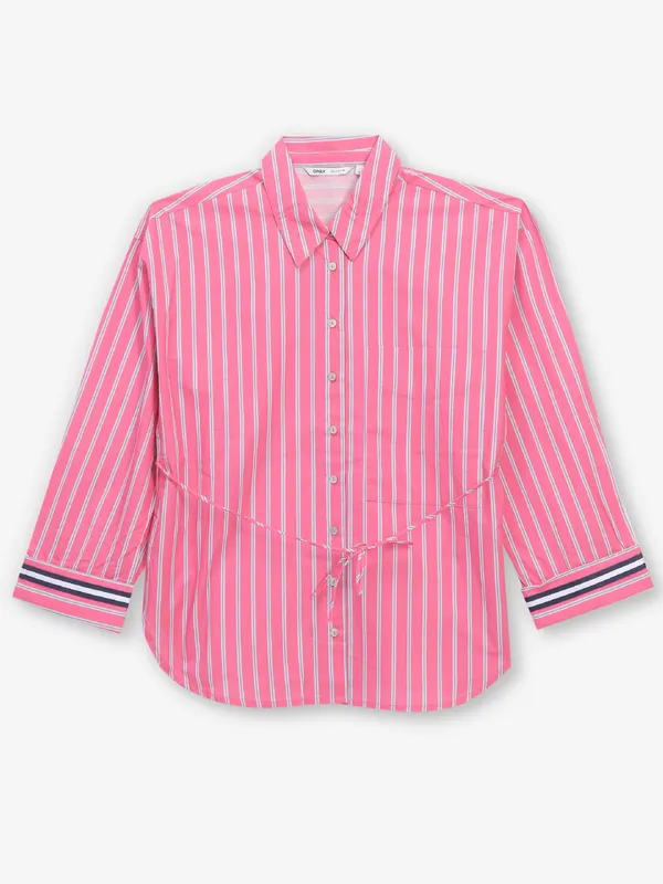 ONLY magenta cotton silk stripe shirt