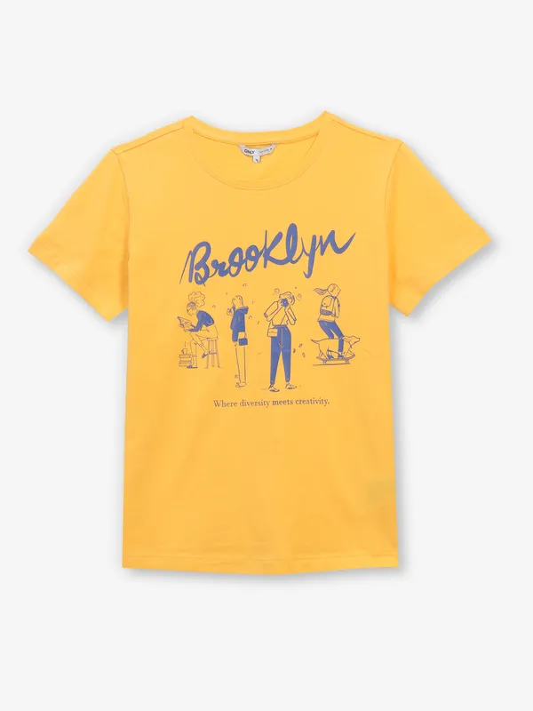 ONLY mstard yellow printed cotton t-shirt