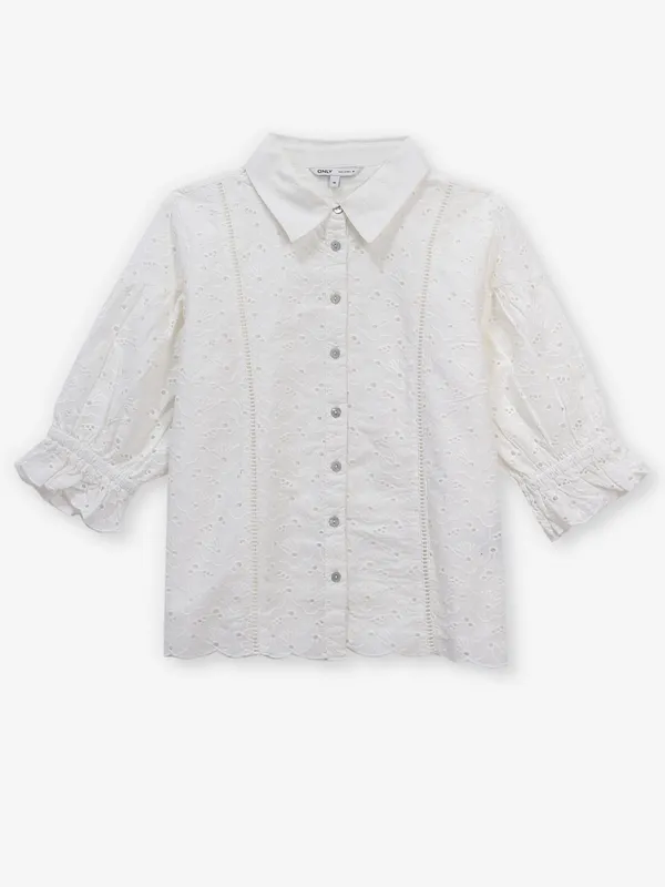 ONLY off-white cotton crop shirt