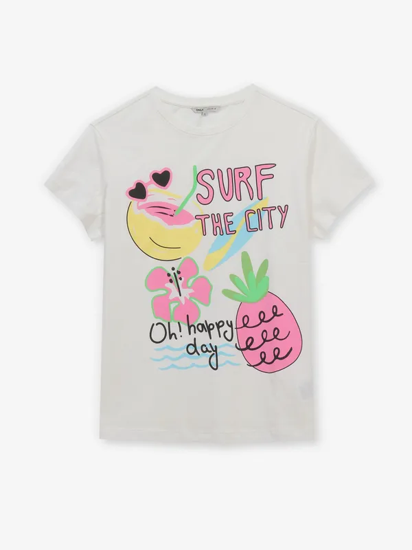 ONLY off-white printed cotton t-shirt