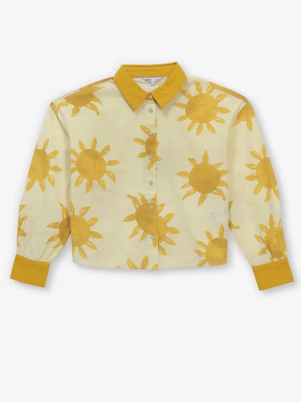 ONLY printed beige silk crop shirt