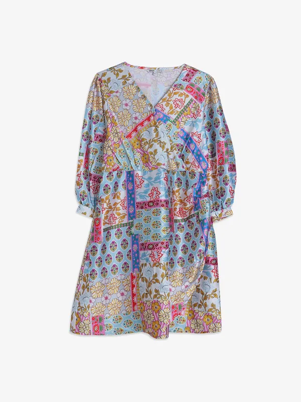 ONLY sky blue printed mini dress