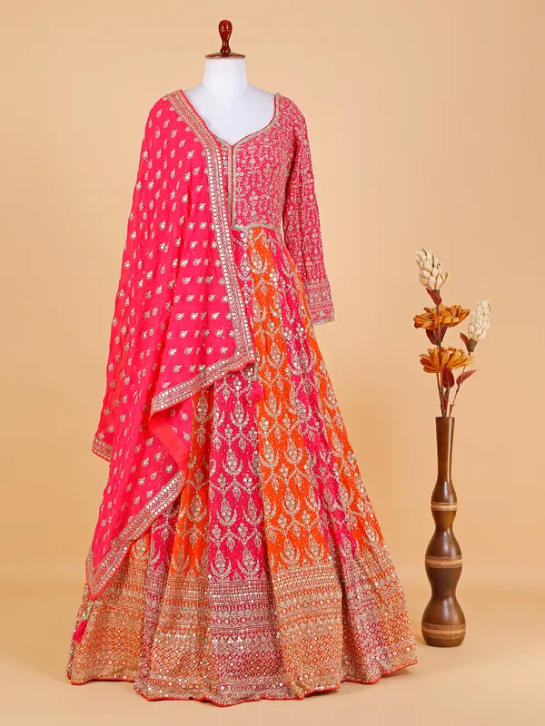 Orange and magenta anarkali suit