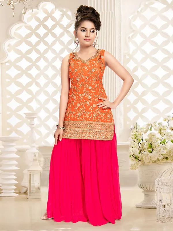 Orange and magenta georgette palazzo suit