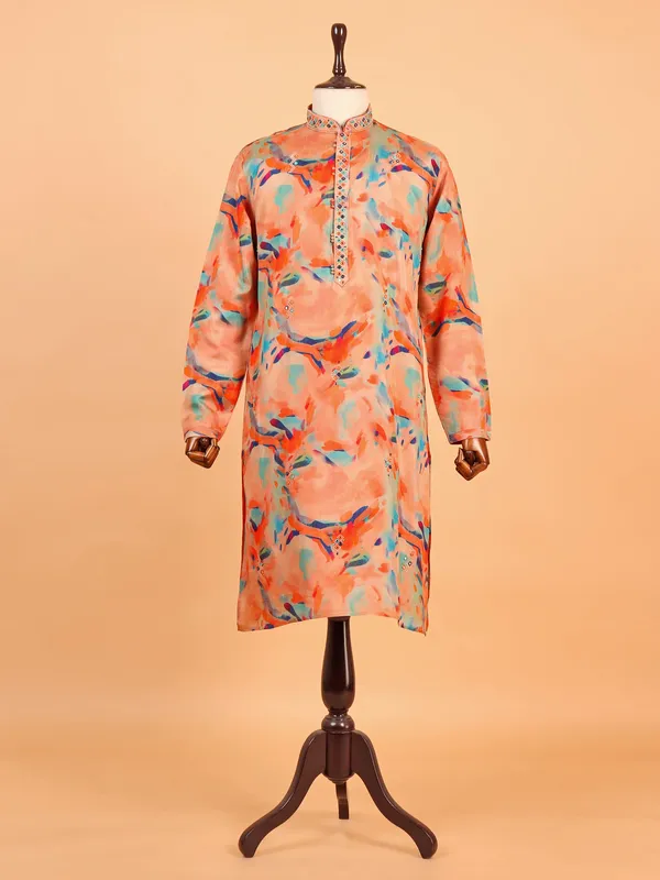 Orange and peach printed stylish kurta suit