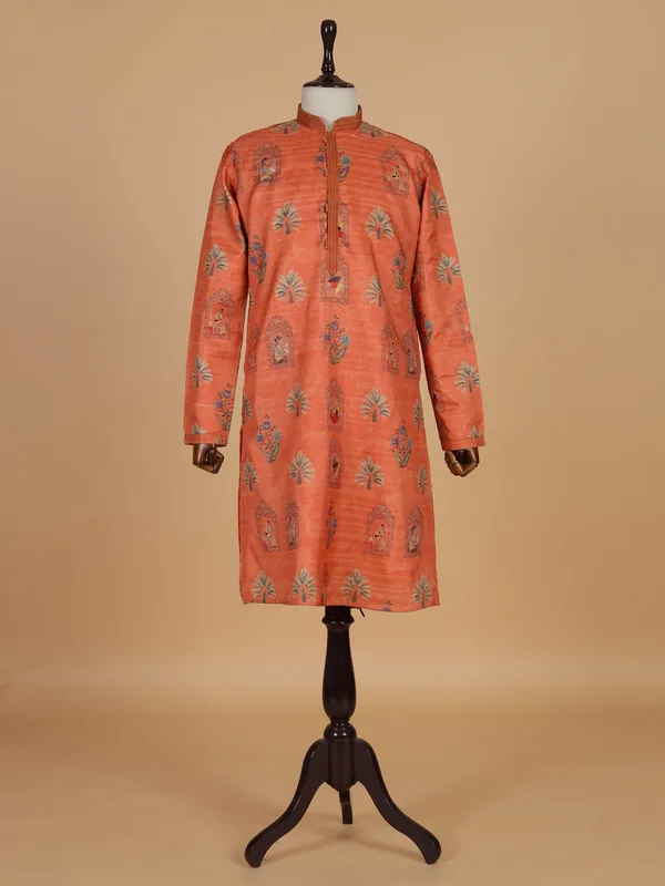 Orange cotton silk kurta suit for festival