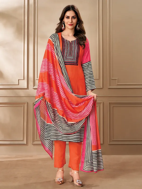 Orange dola silk printed salwar suit
