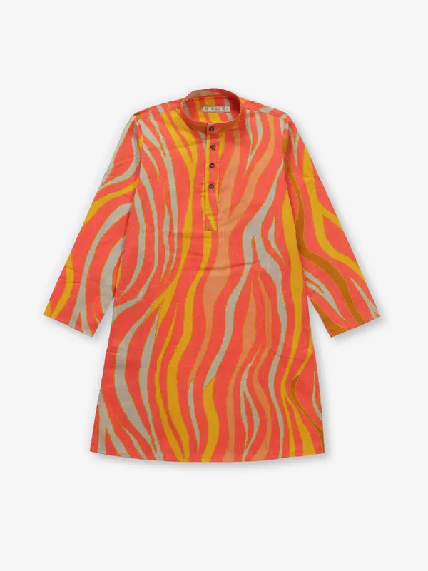 Orange festive wear cotton kurta suit for boys