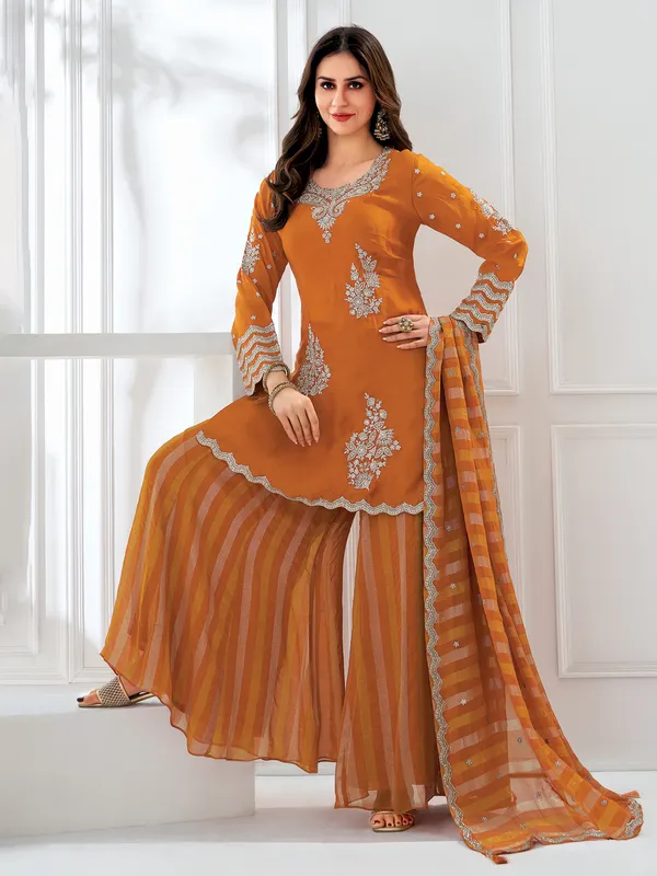 Orange festive wear satin palazzo suit