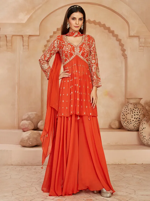 Orange georgette pakistani palazzo suit