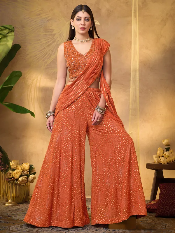 Orange georgette palazzo suit for festival