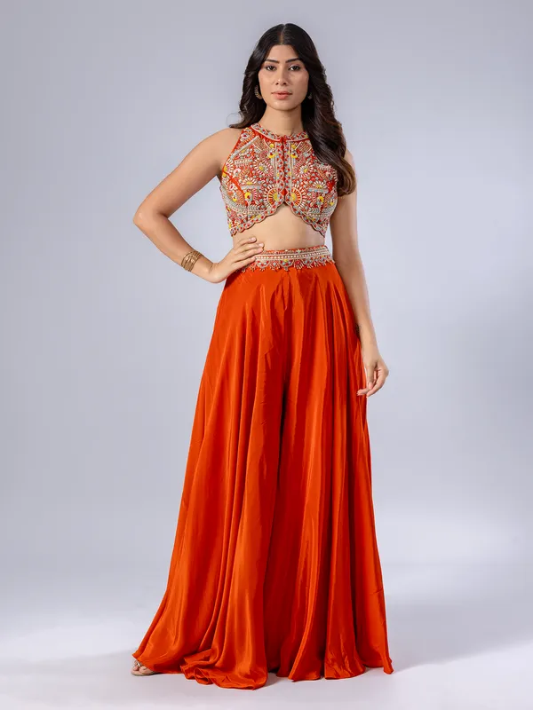 Orange georgette palazzo suit for women