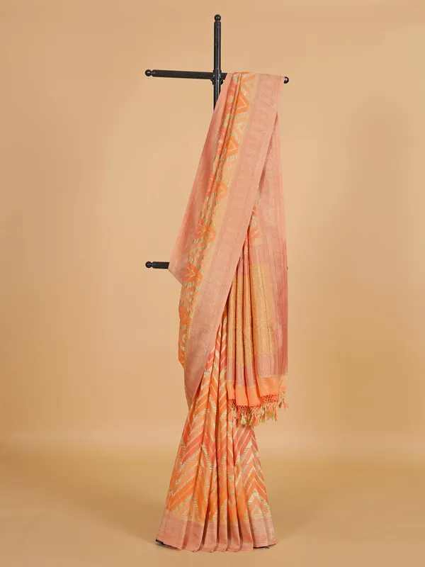 Orange georgette saree with contrast border