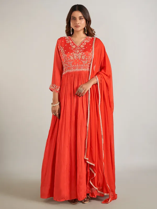 Orange georgette wedding wear anarkali suit