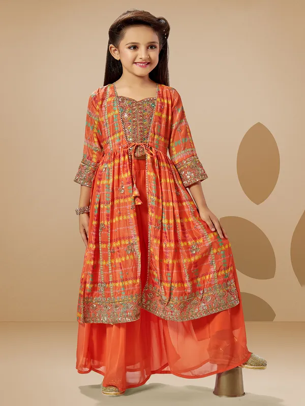 Orange jacket style printed palazzo suit