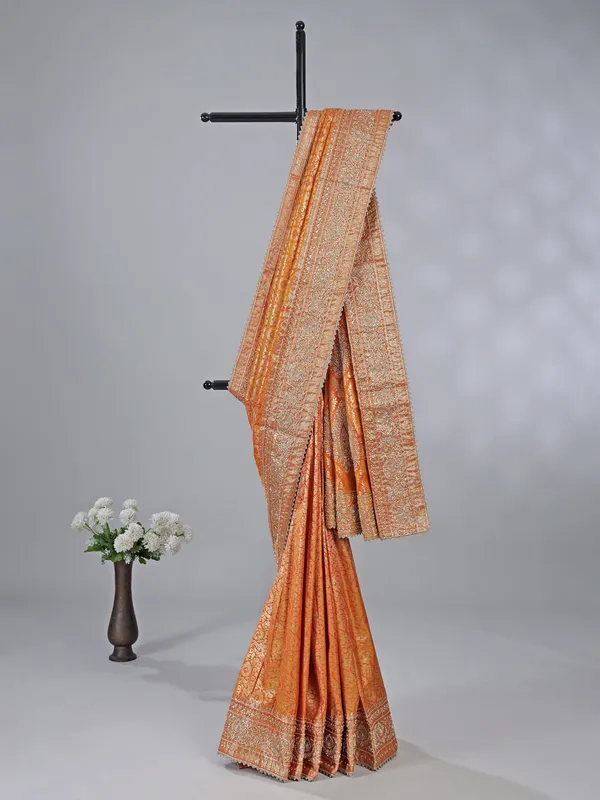 Orange kanjivaram silk with heritage detailing
