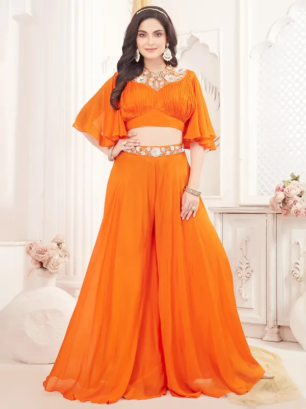 Orange palazzo suit in soft georgette