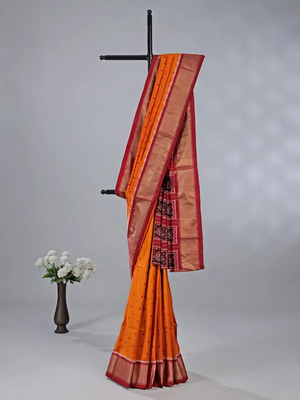 Orange patola silk printed wedding wear saree
