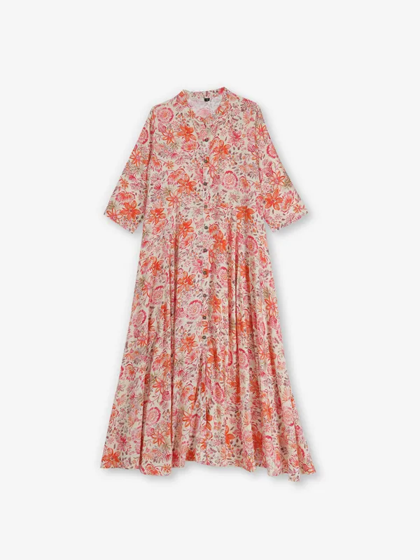 Orange printed cotton silk kurti for casual wear