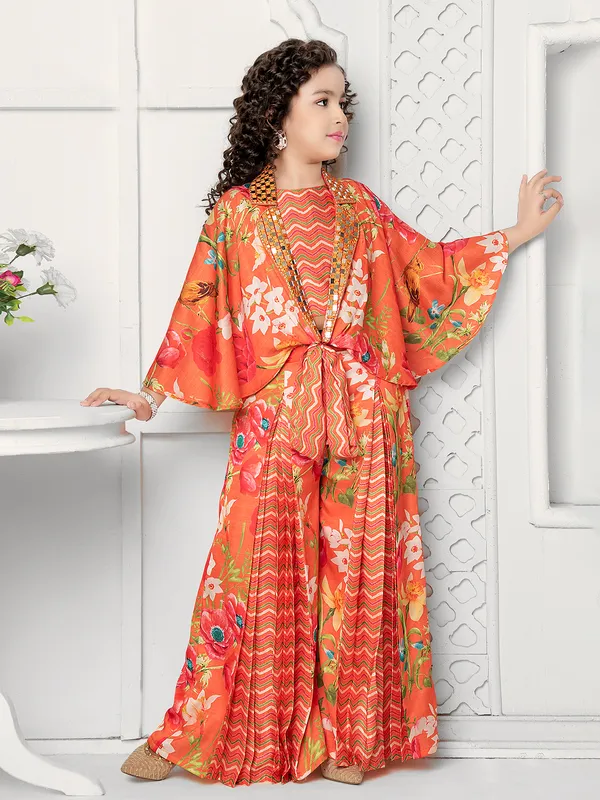 Orange printed satin palazzo suit