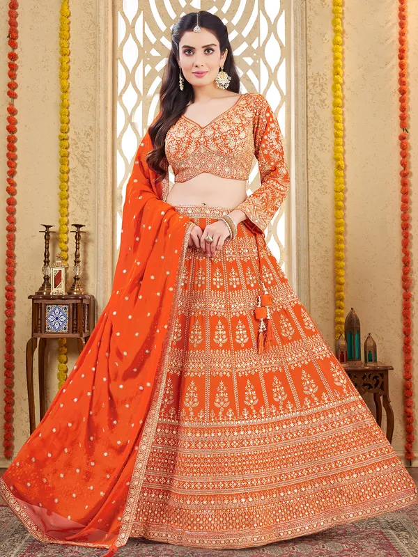 Orange resham worked georgette lehenga choli