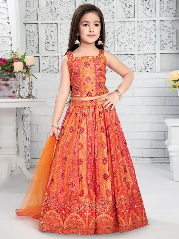 Orange shaded silk printed lehenga choli