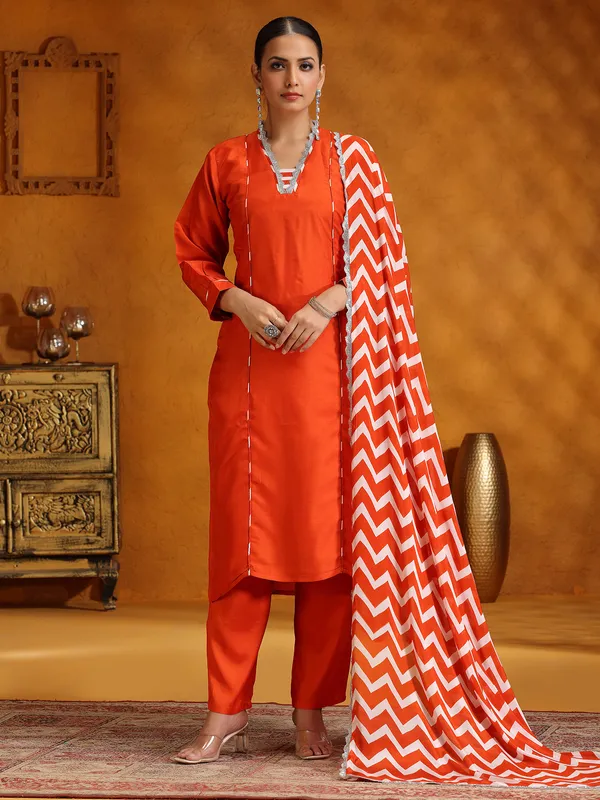 Orange silk festive wear salwar suit for women