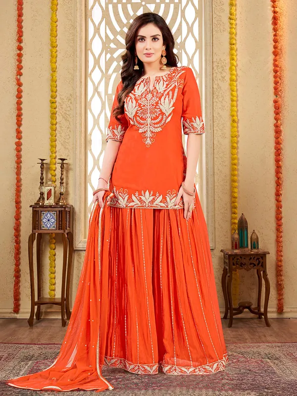 Orange silk palazzo suit for wedding wear