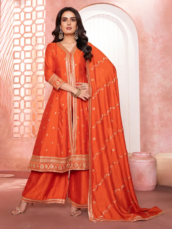Orange silk palazzo suit for women