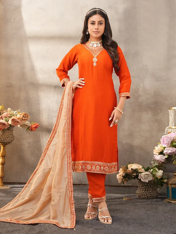Orange silk salwar suit for women