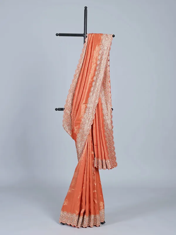 Orange tissue silk festive saree