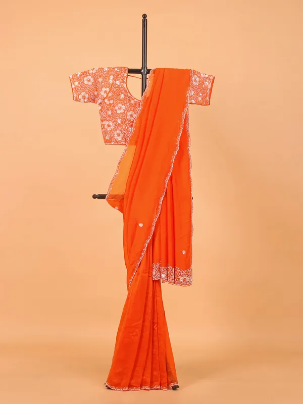 Orange tissue silk saree with ready made blouse