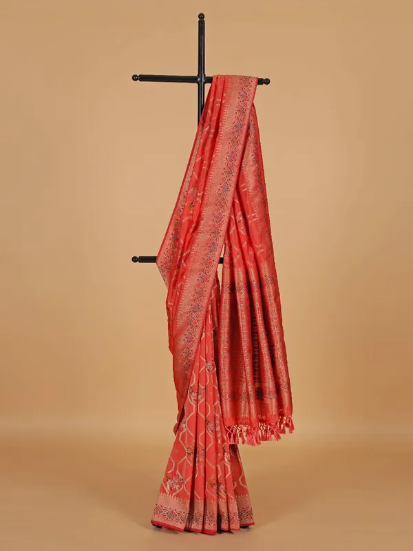 Orange zari worked silk saree