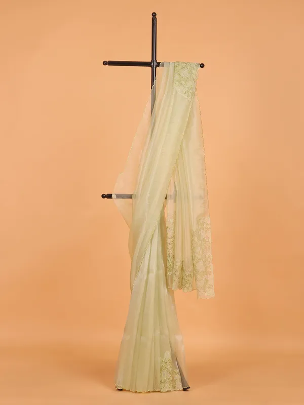 Organza pista green saree for wedding