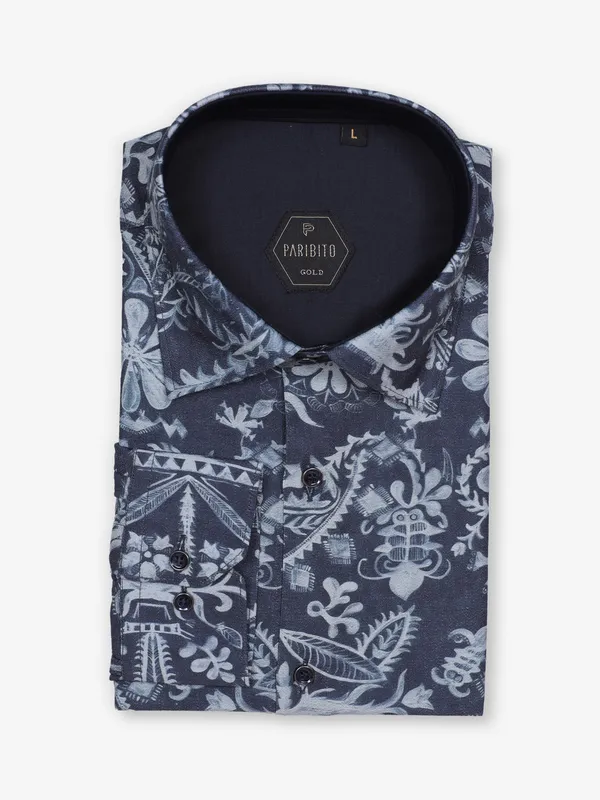 PARIBITO printed navy party wear shirt