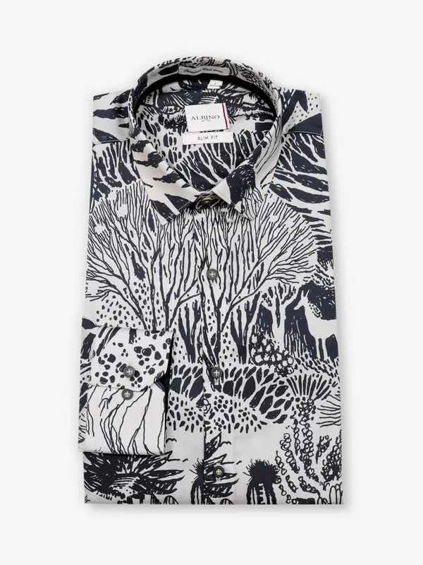 Party style black and white cotton shirt for men