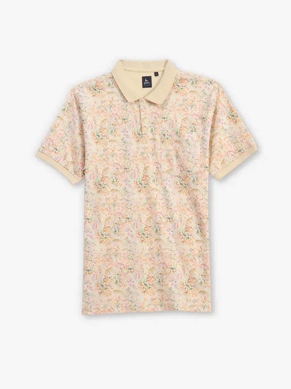 PARX beige printed cotton polo t-shirt