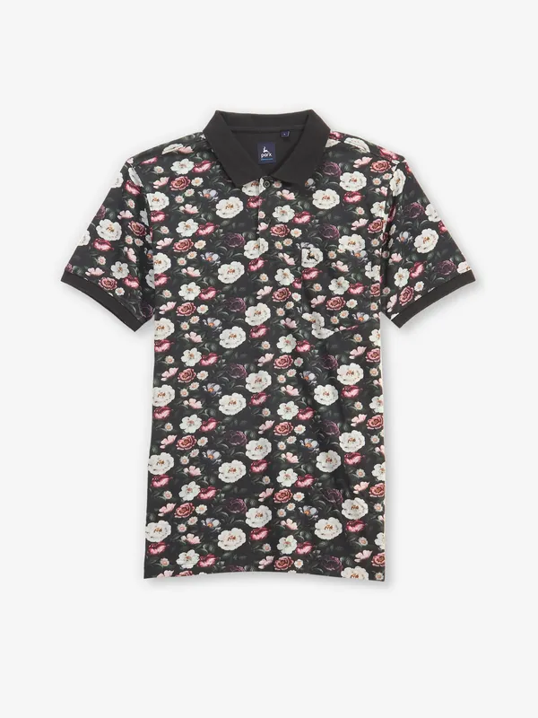 PARX black printed cotton polo t-shirt