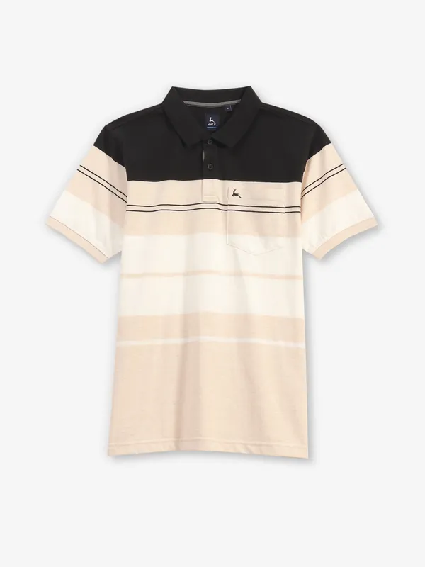 PARX cream color block cotton polo t-shirt