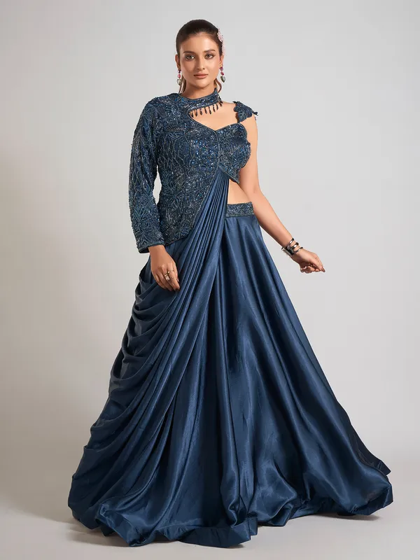 Pastel blue silk designer party wear wear lehenga choli